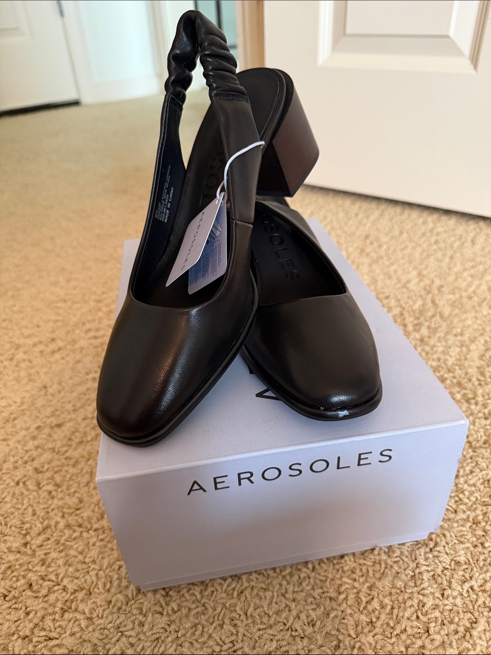 AEROSOLES Black Slingback Block Heel Mules
